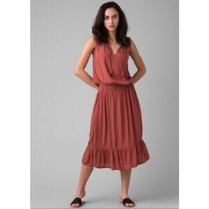 prAna Sentinel Dress Small Terracotta Mori Girl Tencel Sustainable Crinkle Gauze